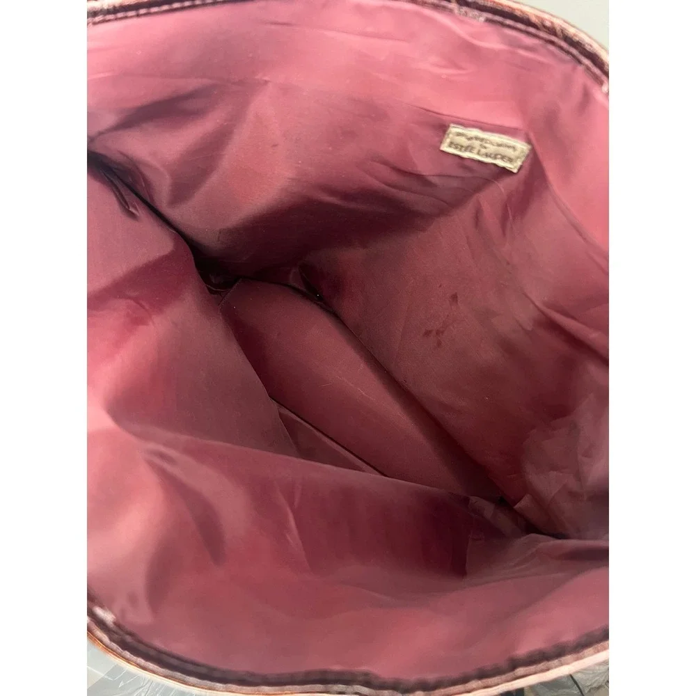 Vintage Estee Lauder Burgundy Patent Leather Tote Bag Crinkled Dark Copper